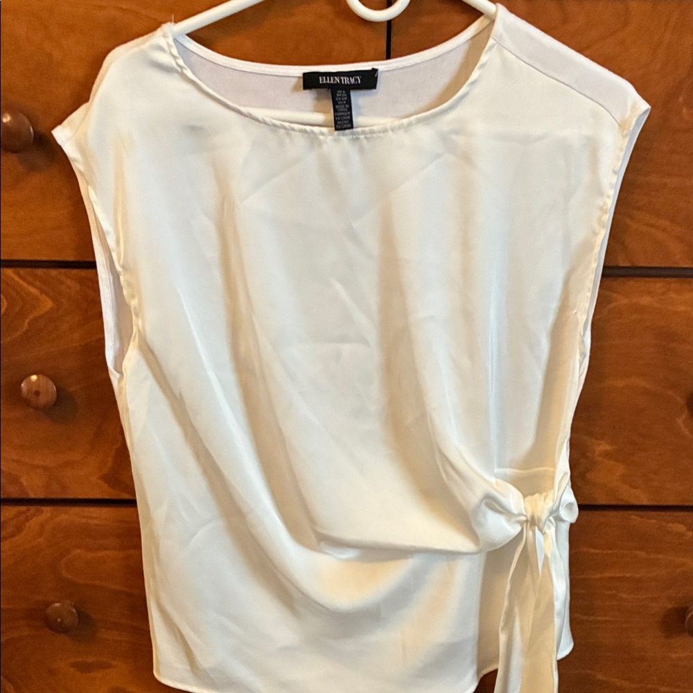 Ellen Tracy Ivory Sleeveless Blouse with Side Tie